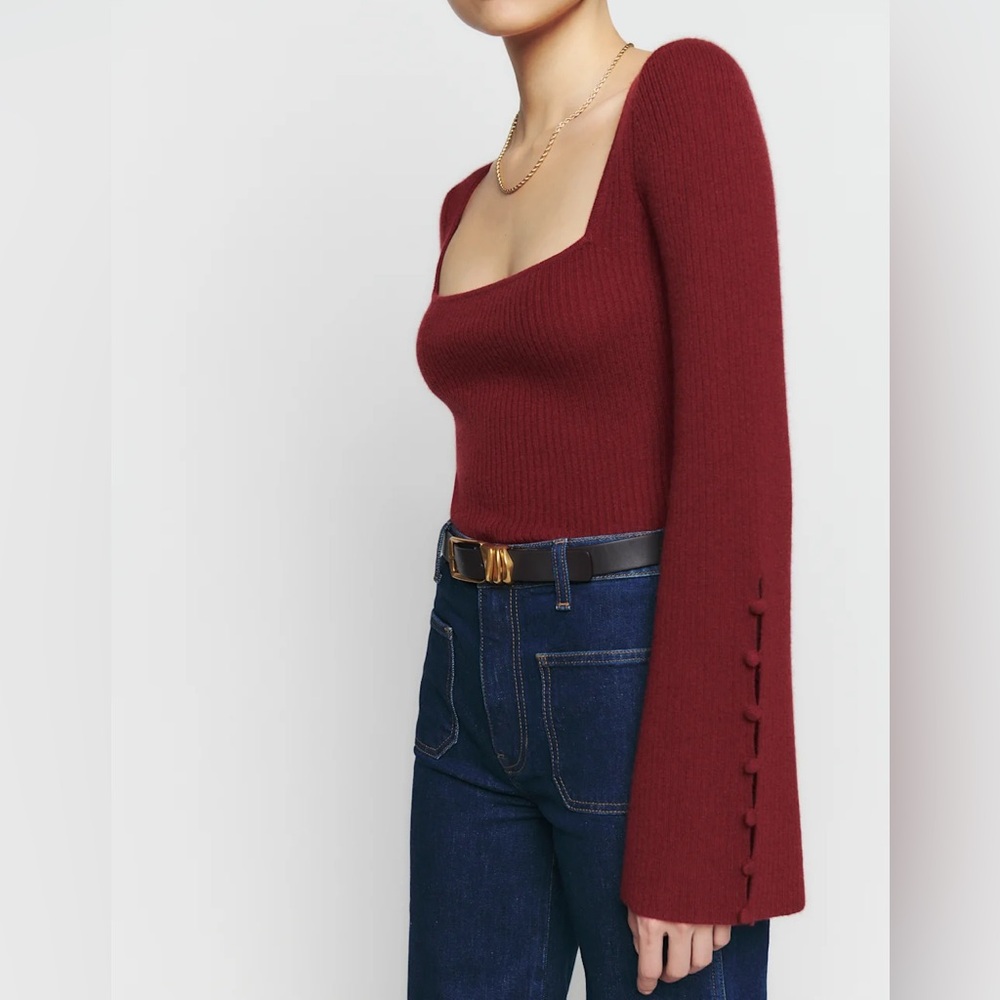 NEW with tags, Reformation Emanuele Cashmere Novelty Button Sweater – Merlot